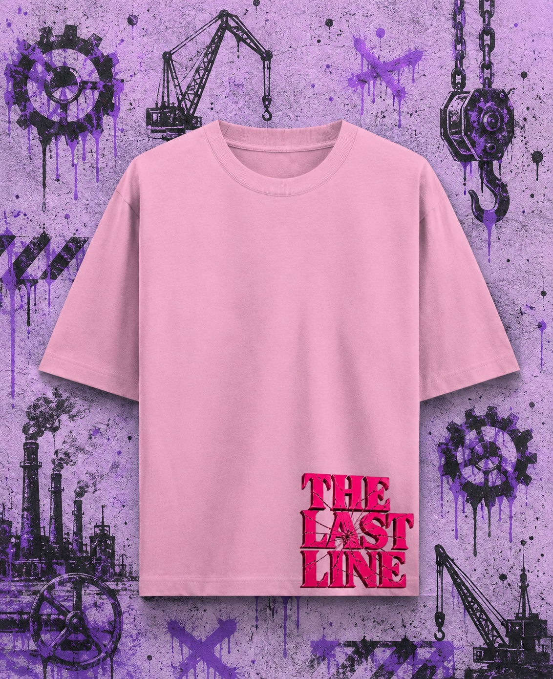 The Last Line pink oversized graphic t-shirt by Bastee, front view